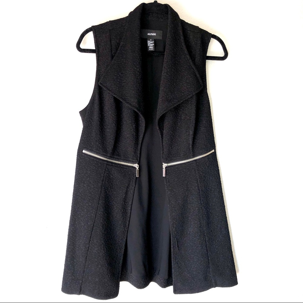 Alfani black textured zipper detail open vest